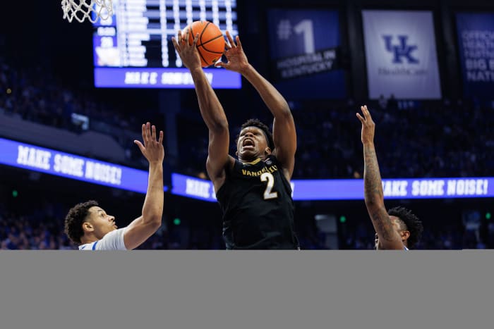Mar 6, 2024; Lexington, Kentucky, USA; Vanderbilt Commodores forward Ven-Allen Lubin (2) goes to the basket during the first half against the Kentucky Wildcats at Rupp Arena at Central Bank Center. Mandatory Credit: Jordan Prather-USA TODAY Sports